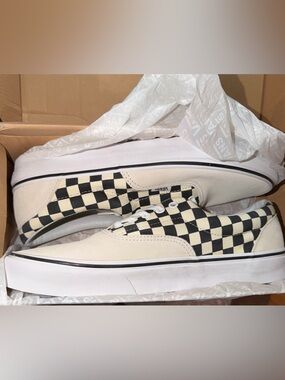 Vans Men’s Checkerboard Low-Top Sneakers in Black & Cream Suede Trim